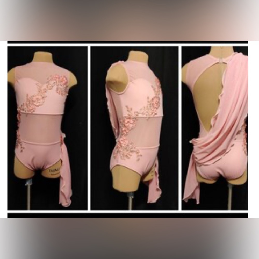 Elegant Pink Dance Costume with Floral Accents